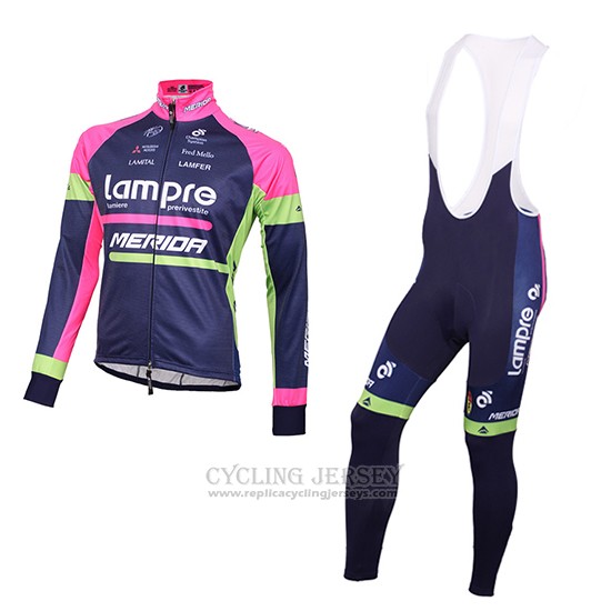 2016 Cycling Jersey Lampre Blue and Pink Long Sleeve and Bib Tight